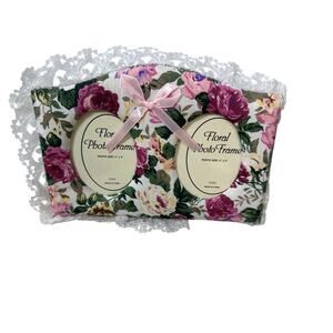 1994 Fabric Covered Floral Photo Frame Shabby Chic Style Double 2x3 Photos